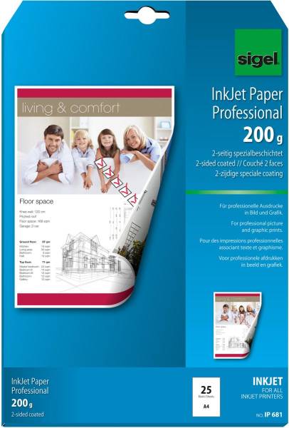 InkJet-Papier A4 200g,matt, weiss 25 Blatt SIGEL IP681