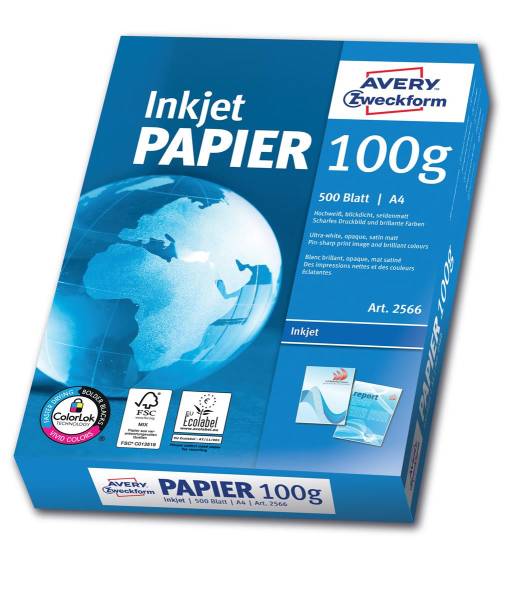 AVERY ZWECKFORM InkJet-Papier A4 2566Z 100g, weiss 500 Blatt