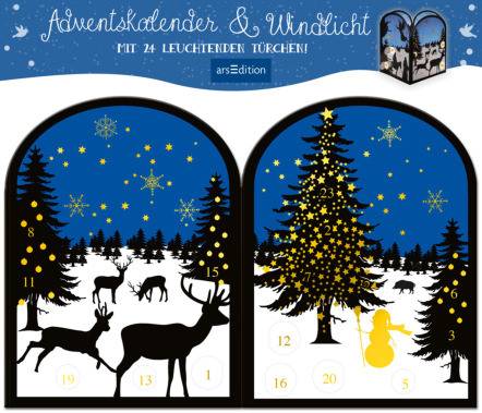 ARS EDITION Adventskalender 28x24cm 014489119104 Teelichthäuschen Winternacht