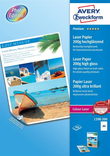 AVERY ZWECKFORM Superior Color Laser Paper A4 1398-200 200g, glossy 200 Blatt